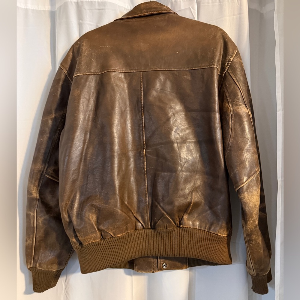 Vintage 1980s Brown Leather Bomber Jacket | Top Gun Aviator | Size 38 - Picture 7 of 15